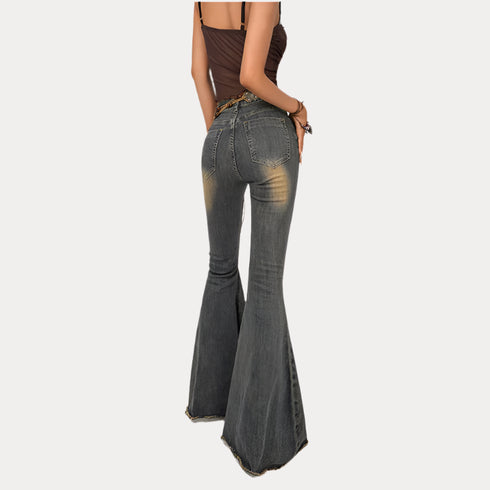 Blue High-waisted Women's Bell-bottoms Jeans